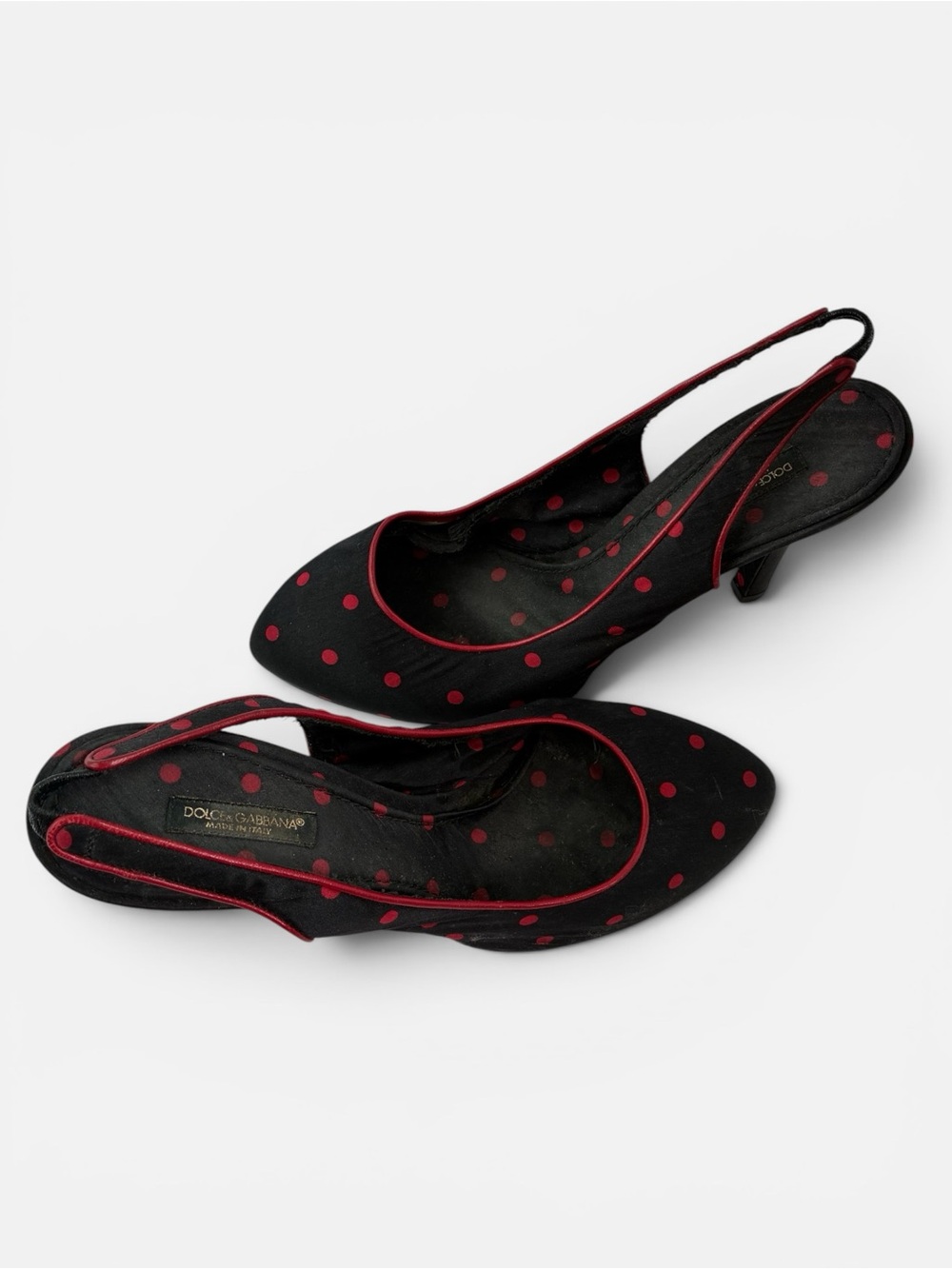 Dolce & Gabbana Black Flats with Red Polka Dot Trim - Picture 4 of 6